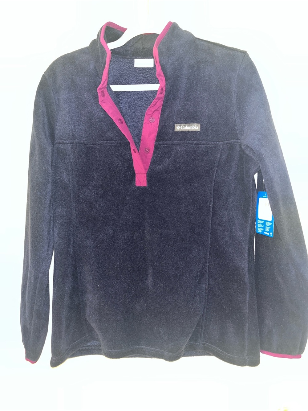 Columbia Navy Fleece Pullover with Pink Trim